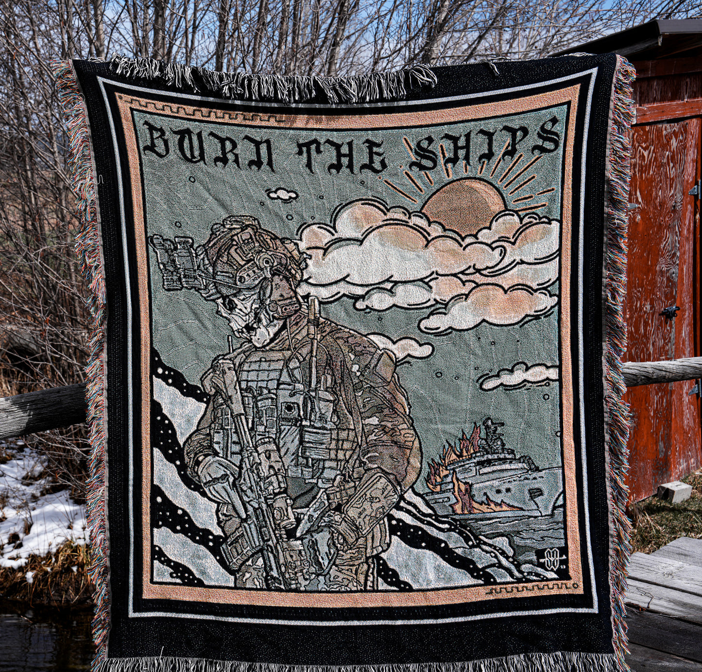 Burn The Ships Woven Blanket